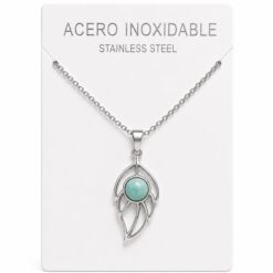 Collar Hoja de Acero Inoxidable Plateado con Amazonita