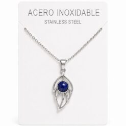 Collar Hoja de Acero Inoxidable Plateado con Lapislázuli