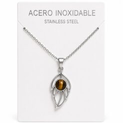 Collar Hoja de Acero Inoxidable Plateado con Ojo de Tigre