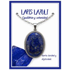 Collar Ovalado de Acero Inoxidable Plateado con Lapislázuli grande