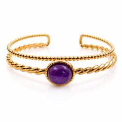 Alternative view of Brazalete de Amatista de Acero Inoxidable Dorado