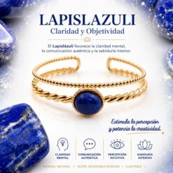 Brazalete de Lapislázuli de Acero Inoxidable Dorado