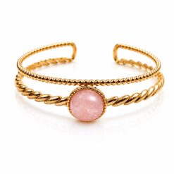 Alternative view of Brazalete de Cuarzo Rosa de Acero Inoxidable Dorado