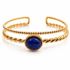 Alternative view of Brazalete de Lapislázuli de Acero Inoxidable Dorado