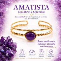 Brazalete de Amatista de Acero Inoxidable Dorado