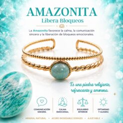 Brazalete de Amazonita de Acero Inoxidable Dorado