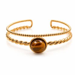 Alternative view of Brazalete de Ojo de Tigre de Acero Inoxidable Dorado