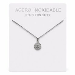 Collar Mini Medalla de San Benito de Acero Inoxidable Plateado
