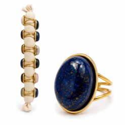 Alternative view of Pack de 12 Anillos Ajustables de Acero Inoxidable Dorado con Minerales Naturales Surtidos