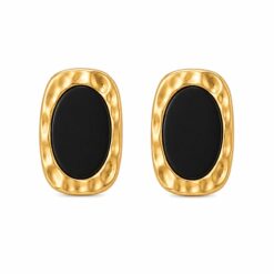 Pendientes Ovalados Negros de Acero Inoxidable Dorado