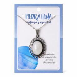 Collar de Piedra Luna con Colgante de Corazones de Acero Inoxidable Plateado