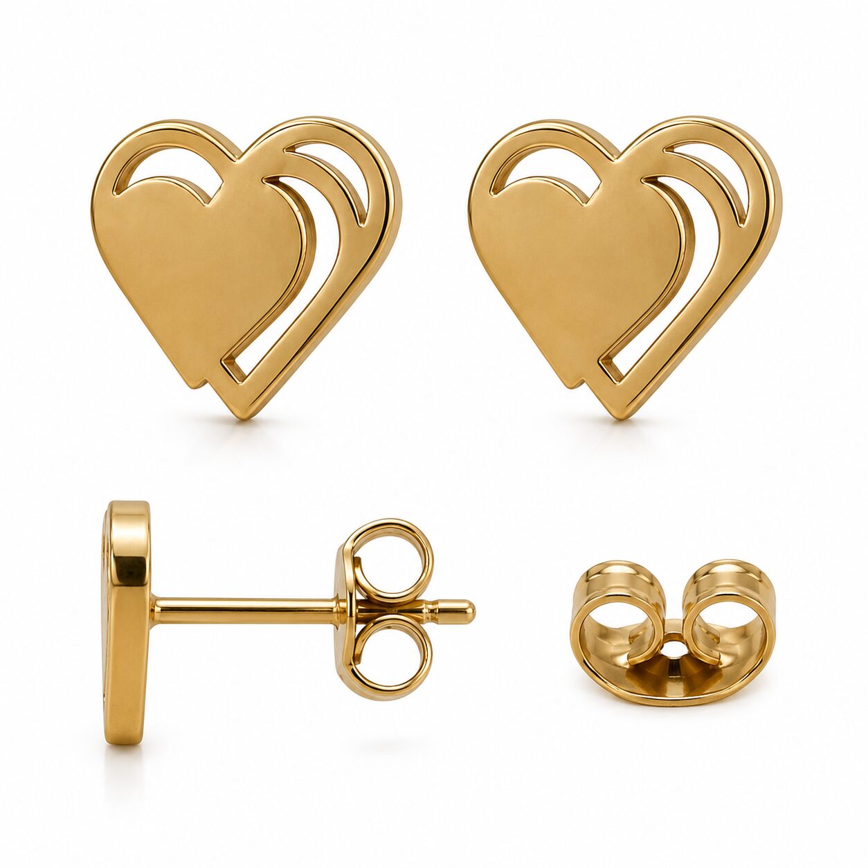 Pendientes Corazón de Acero Inoxidable Dorado - Imagen 2