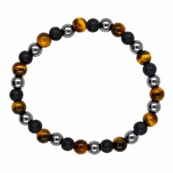 Pulsera Mineral de Hematite, Ojo de Tigre y Ónix 6 mm