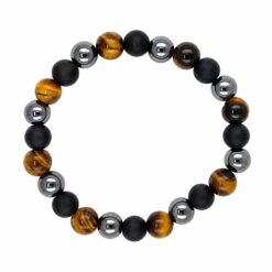 Pulsera Mineral de Hematite, Ojo de Tigre y Ónix 8 mm