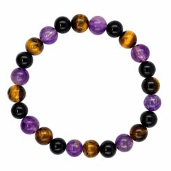 Pulsera Mineral de Amatista, Ojo de Tigre y Obsidiana 8 mm
