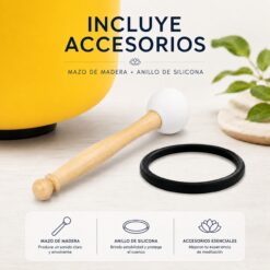 Cuenco Tibetano de Cuarzo Amarillo 10" Nota Mi Chakra Plexo Solar con Baqueta - Imagen 3