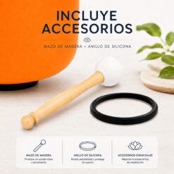 Cuenco Tibetano de Cuarzo Naranja 10" Nota Re Chakra Sacro con Baqueta - Imagen 3