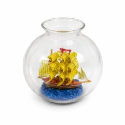 Barco de Vela Decorativo en Bola con Base de Mar Azul