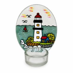 Portavelas de Cristal con Faro Decorativo en Vidrio Pintado