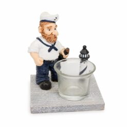 Portavelas Decorativo Marinero con Faro y Vaso de Cristal