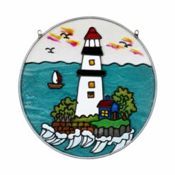 Colgante Decorativo de Vidrio con Faro Marino Circular