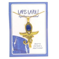 Collar Cruz Ankh Egipcia y Ojo de Horus de Acero Inoxidable Dorado con Lapislázuli grande