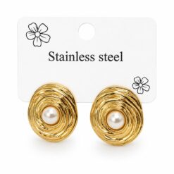 Pendientes Elegantes de Acero Inoxidable Dorado con Perla