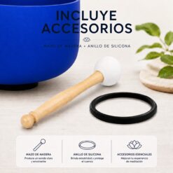 Cuenco Tibetano de Cuarzo Azul 10" Nota Sol Chakra Garganta con Baqueta - Imagen 3