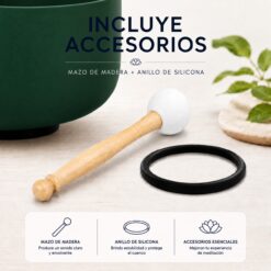 Cuenco Tibetano de Cuarzo Verde 10" Nota Fa Chakra Corazón con Baqueta - Imagen 3