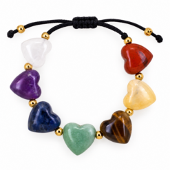 Pulsera 7 Chakras con Corazones de Minerales Naturales – Hilo Negro Ajustable - 8