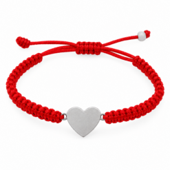 Pulsera Tejida Roja con Corazón Liso Plateado – Ajustable