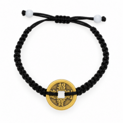 Pulsera Tejida Moneda Cobre Feng Shui - Negra