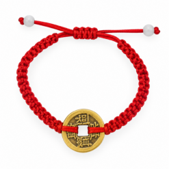 Pulsera Tejida Moneda Cobre Feng Shui - Roja