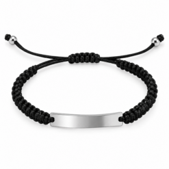 Pulsera Tejida Negra Placa Identificativa – Ajustable