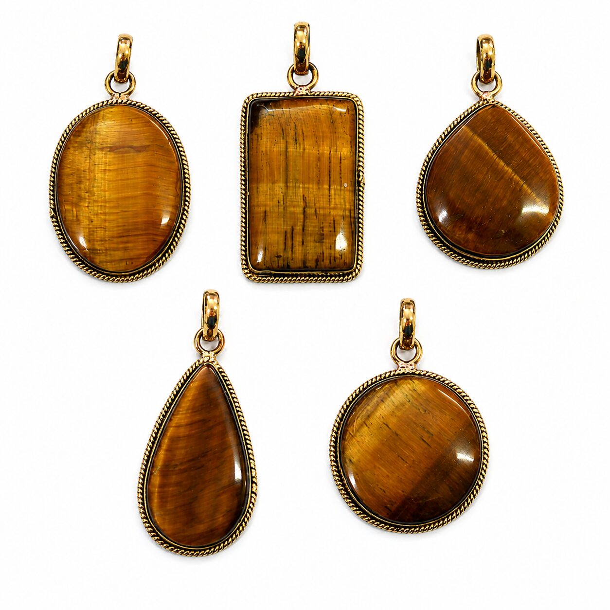 Colgante de Ojo de Tigre Natural Engarzado en Cobre + Zinc – Formas Variadas – 1 Unidad REF. 8 - Imagen 2