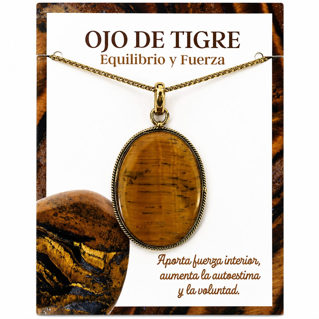 Colgante de Ojo de Tigre Natural Engarzado en Cobre + Zinc – Formas Variadas – 1 Unidad REF. 8 - Imagen 3